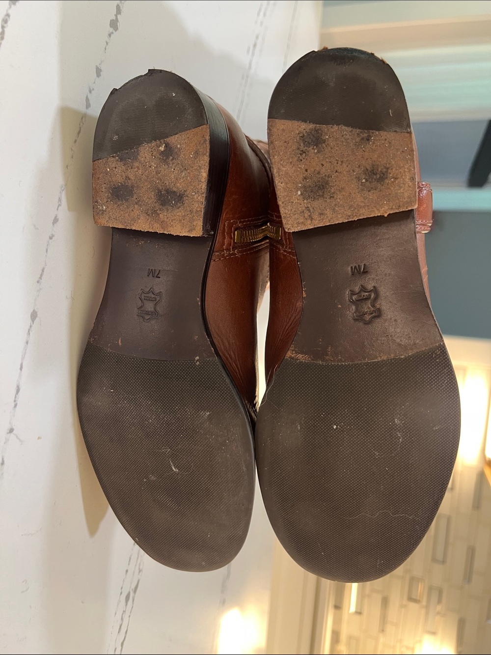 Tory Burch Chestnut Leather Riding Boots with Gold Logo Buckle size 7 - Picture 11 of 16